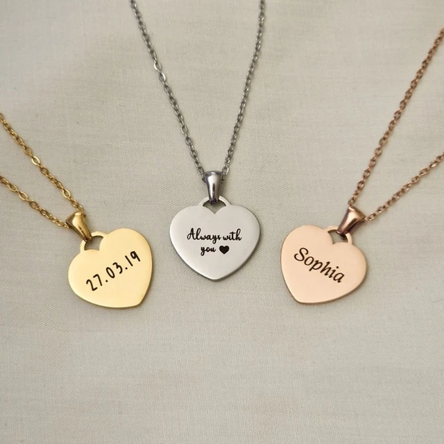 Engraved Heart Necklace Stainless Love Name Engraved Necklace Custom Name Date Aliexpress