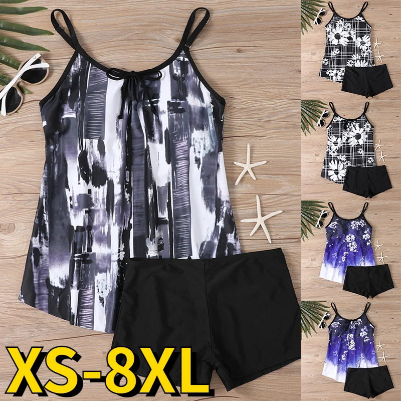 

2023 Summer Women's Vintage Printing Swimwear High Waist Loose Tankini Trend Monokini Two Piece Set Bathing Suit Sexy Swimsuit