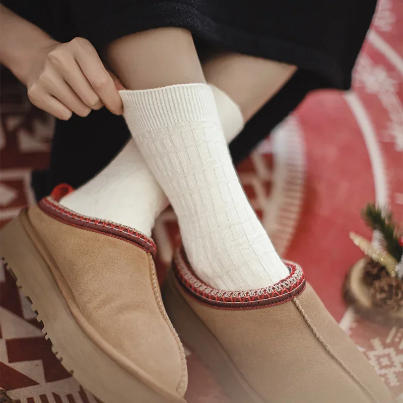 Maden feminino 3 pares de meias esportivas de malha vintage de meia panturrilha versáteis meias longas de cor sólida para primavera e outono