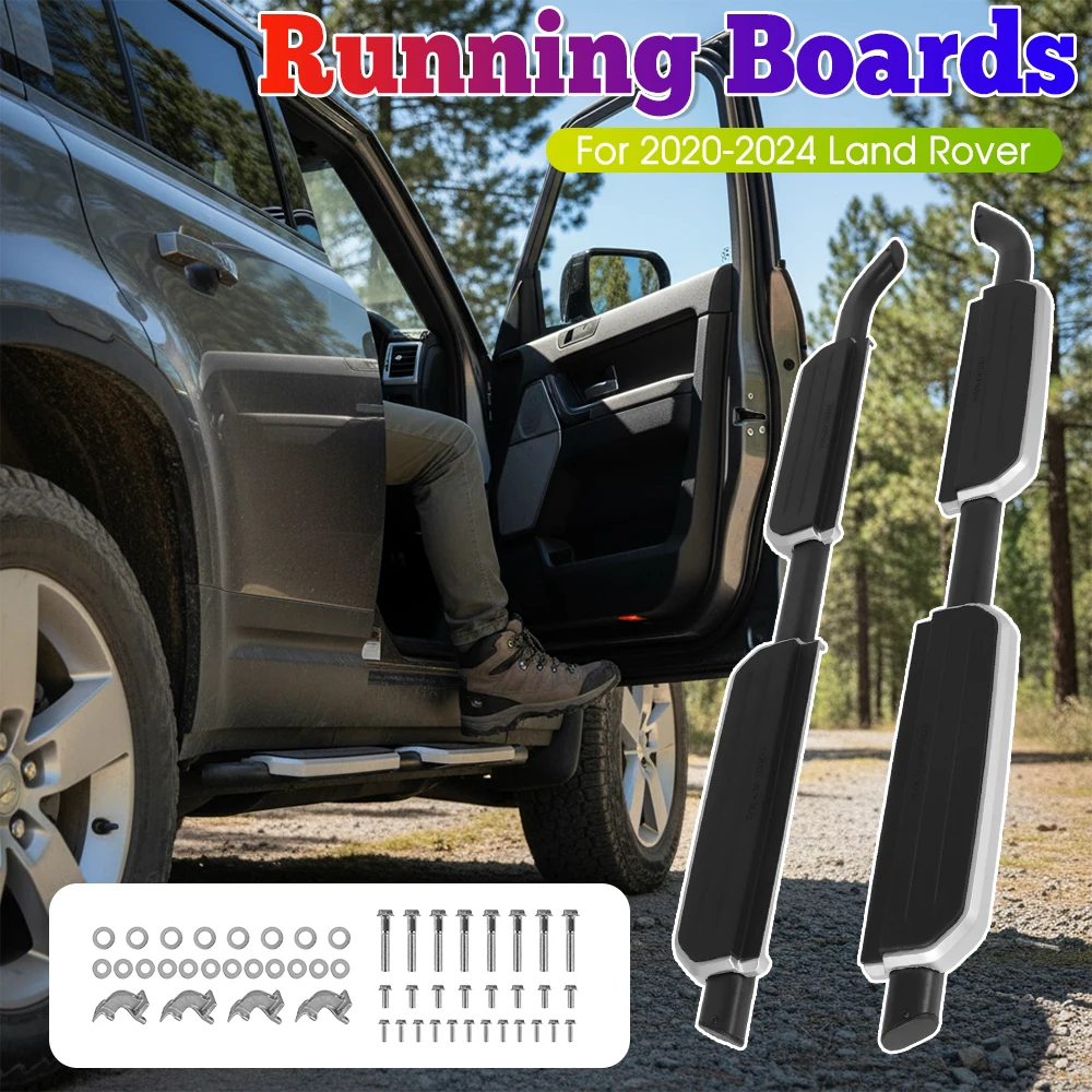 

For 2020 2024 Land Rover Defender Running Boards Side Step Bars Heavy Duty Aluminum Alloy 400 Lbs Load for Car Entry Exit