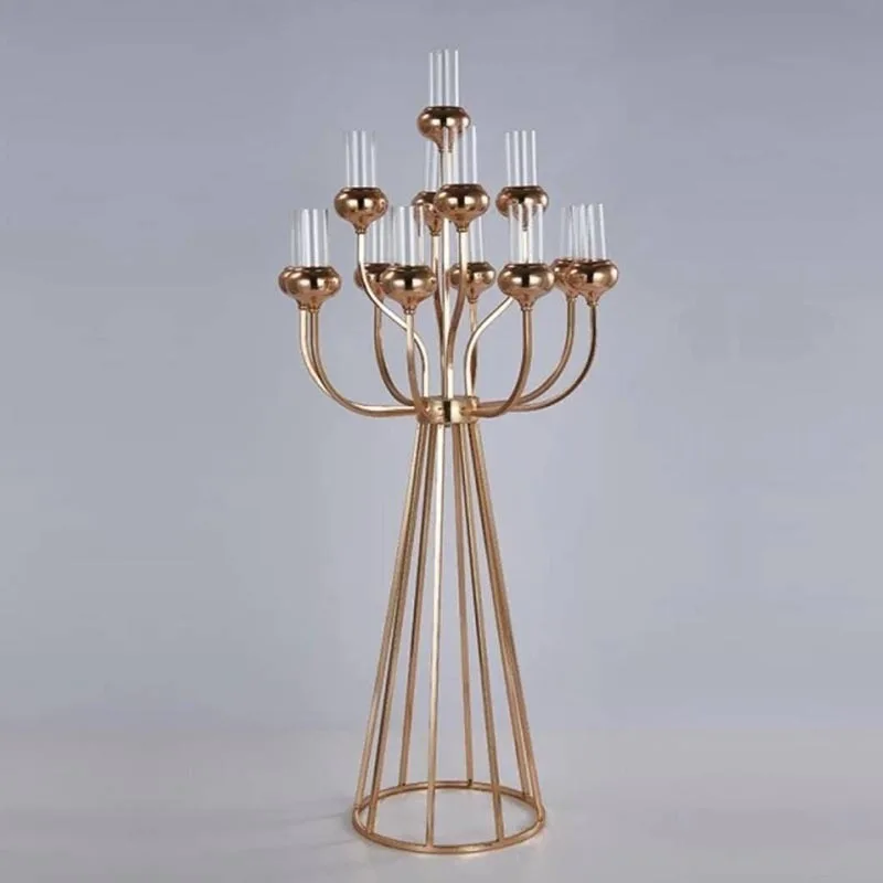 New Arrival High Quality Gold Metal Candelabra with 13 Arms and Acrylic Cover Modern Wedding Decoration Centerpiece