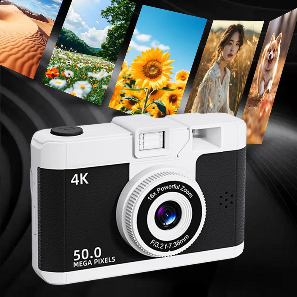 กล้องดิจิตอล HD เลนส์คู่สไตล์ย้อนยุคมินิกล้อง 16x ซูมกล้องถ่ายภาพวิดีโอกล้องสําหรับการเดินทางและนักเรียน