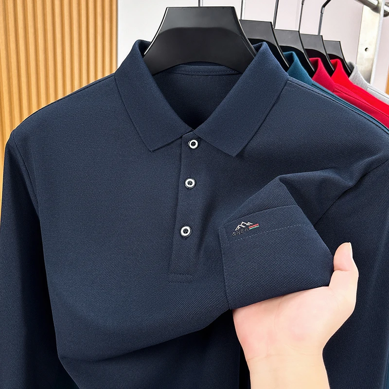 High end fashion long sleeve polo shirt men autumn new exquisite pocket design brand embroidery business leisure lapel T-shirt