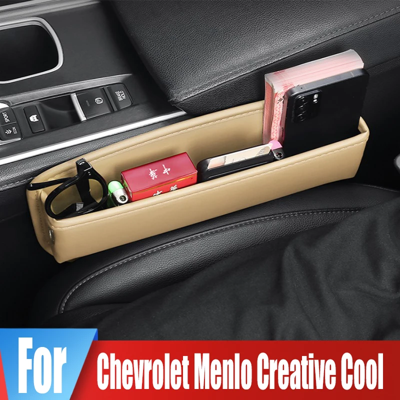 Leather Car Seat Crevice Storage Box For Chevrolet Menlo Creative Cool Key Card Phone Reserved Charging Cable Hole Organizer Bag