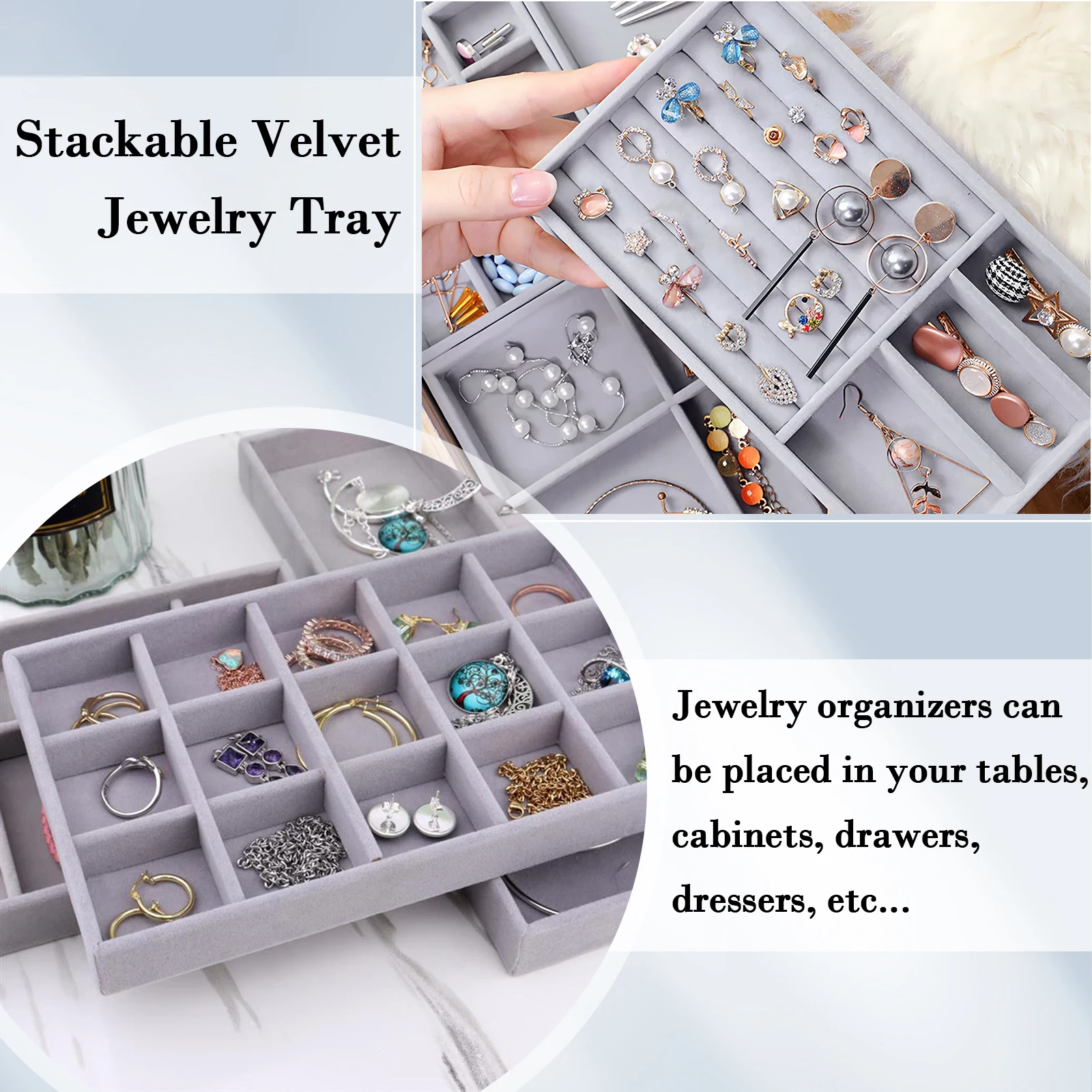 

5pcs Velvet Jewelry Display Stackable Exquisite Jewellery Holder Portable Ring Earrings Necklace Jewelry Box Organizer