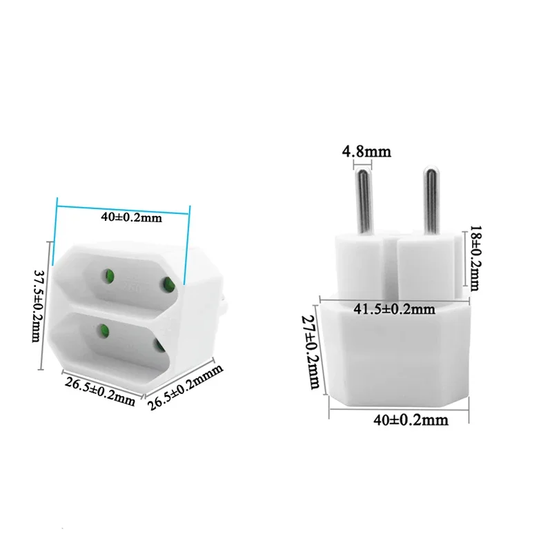 European Plug 2Pin 4.8mm turn 4.0mm 2 Hole EU Socket Plug Power Distribution Adapter Plug 16A 250V