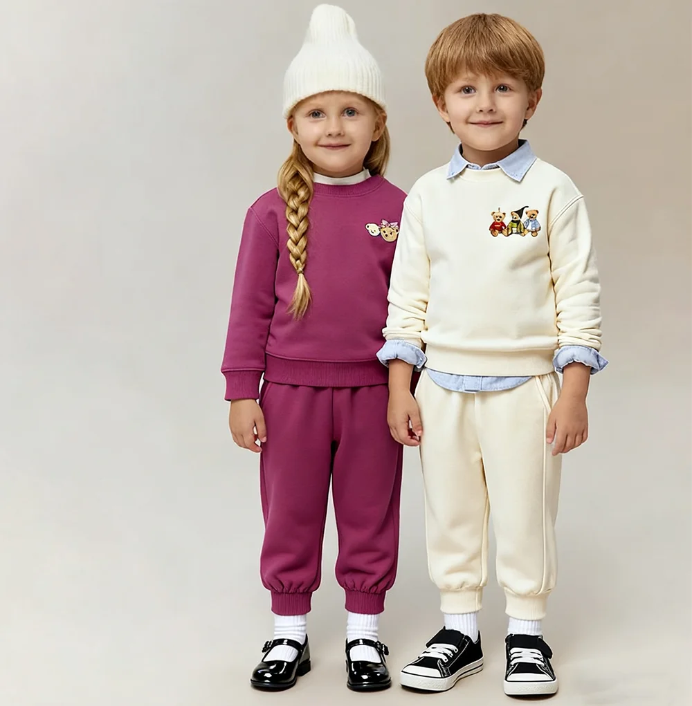 

Warm Thickened Baby Boy Girl Outfits Cartoon Toddler Round Neck Sweatshirt + Pant Autumn Winter Kids Clothes Suit