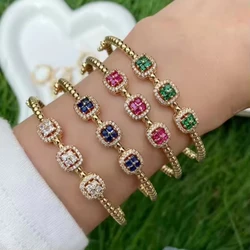 Luxury Bling Cubic Zirconia Bracelet Bangle Square Colorful Zircon Opening Bangle Bracelet Ring For Party