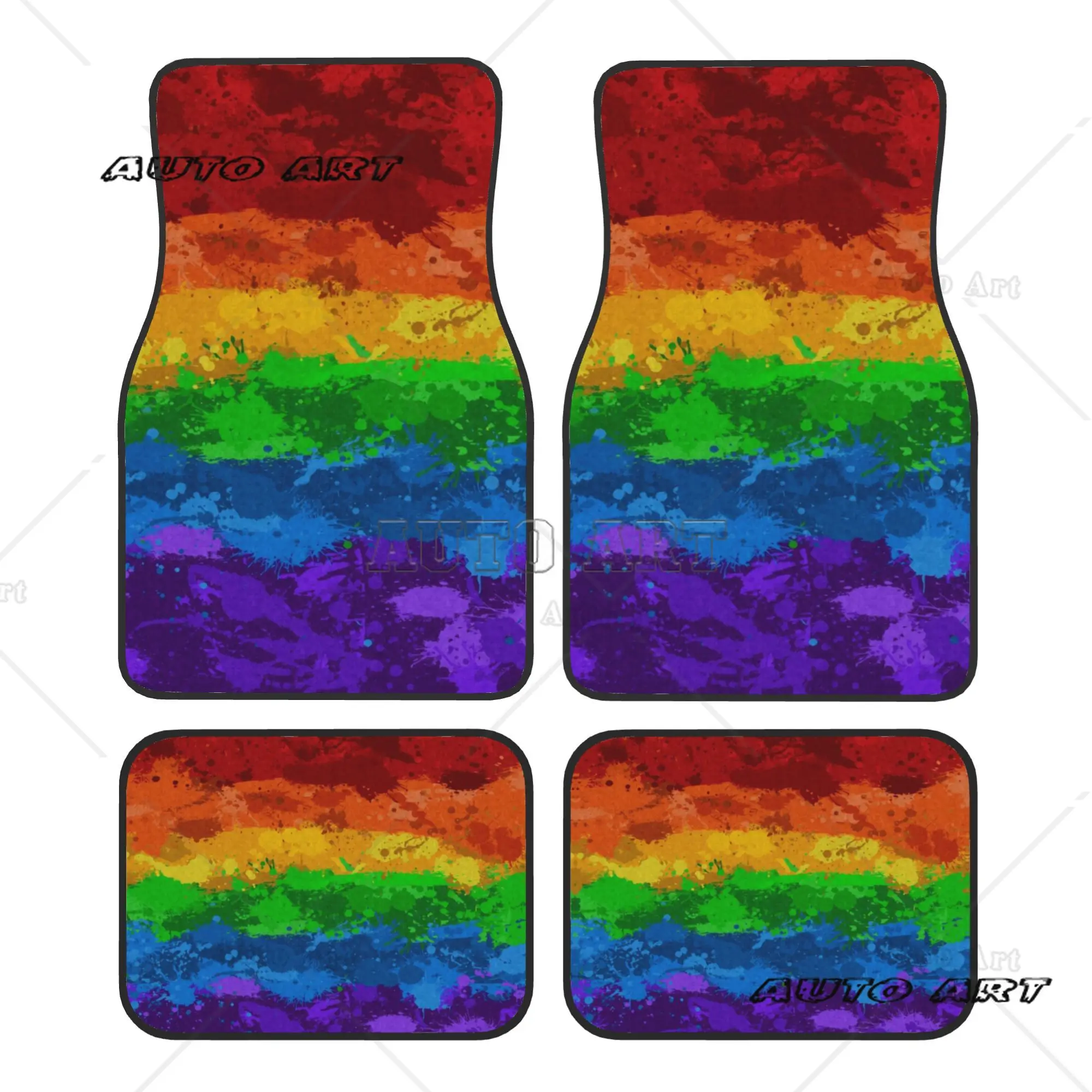 Rainbow Paint Splatter Flag 4PCS Car Floor Mats Set Universal Front Rear Foot Mats GLBT Gay Lesbian Pride Car Protection Mat