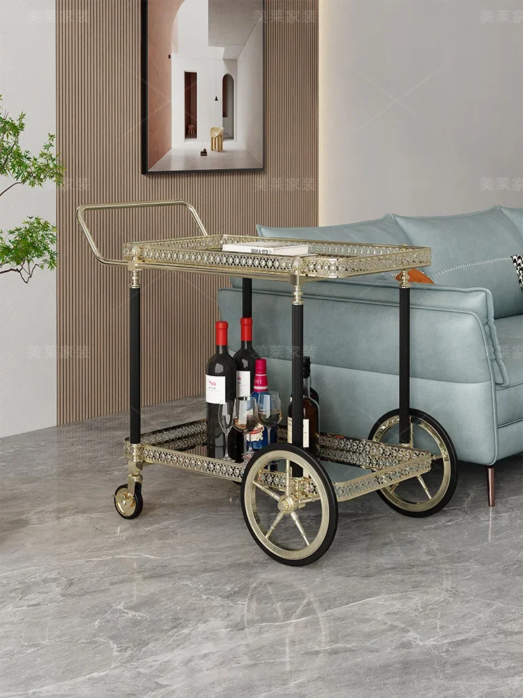 b3  household living room snack mobile double-layer tea cart, sofa side storage rack trolley