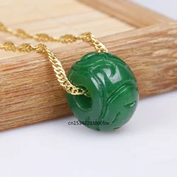 Natural A Green Jade Carving 13mm Hollow Money Beads DIY Pendants Bangle Charm Jewellery Accessories Amulet Gifts Women Men