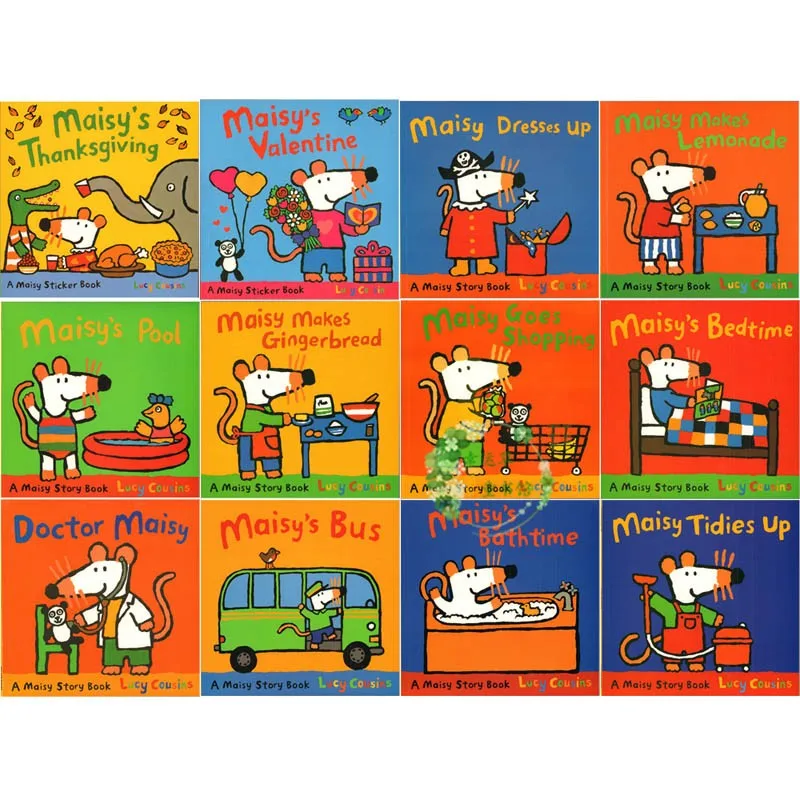 Maisy-Juego de 12 libros para niños, bolsa de natación, ratón ondulado, libro de imágenes en inglés, libro de cuentos, libro adhesivo, juegos para niños, entrenamiento IQ EQ