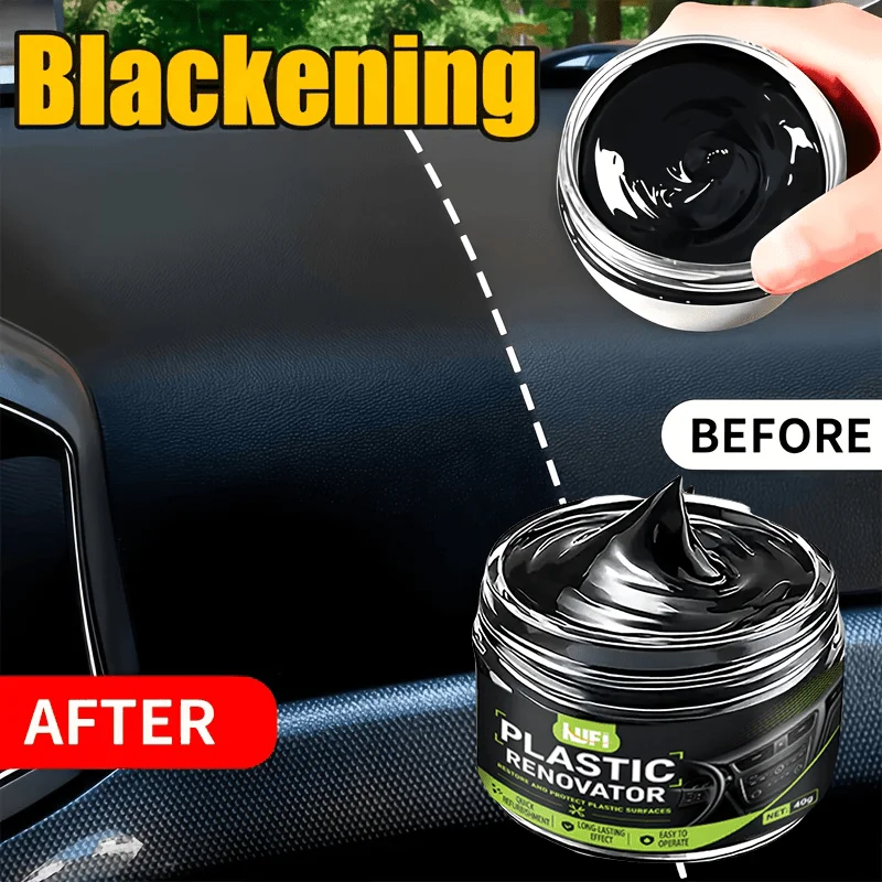 KUFI Car Plastic Restore Care Wax, Hydrophobic Dust-Proof Gloss, Bumper & Interior Plastic Polish, Anti-Aging Protection