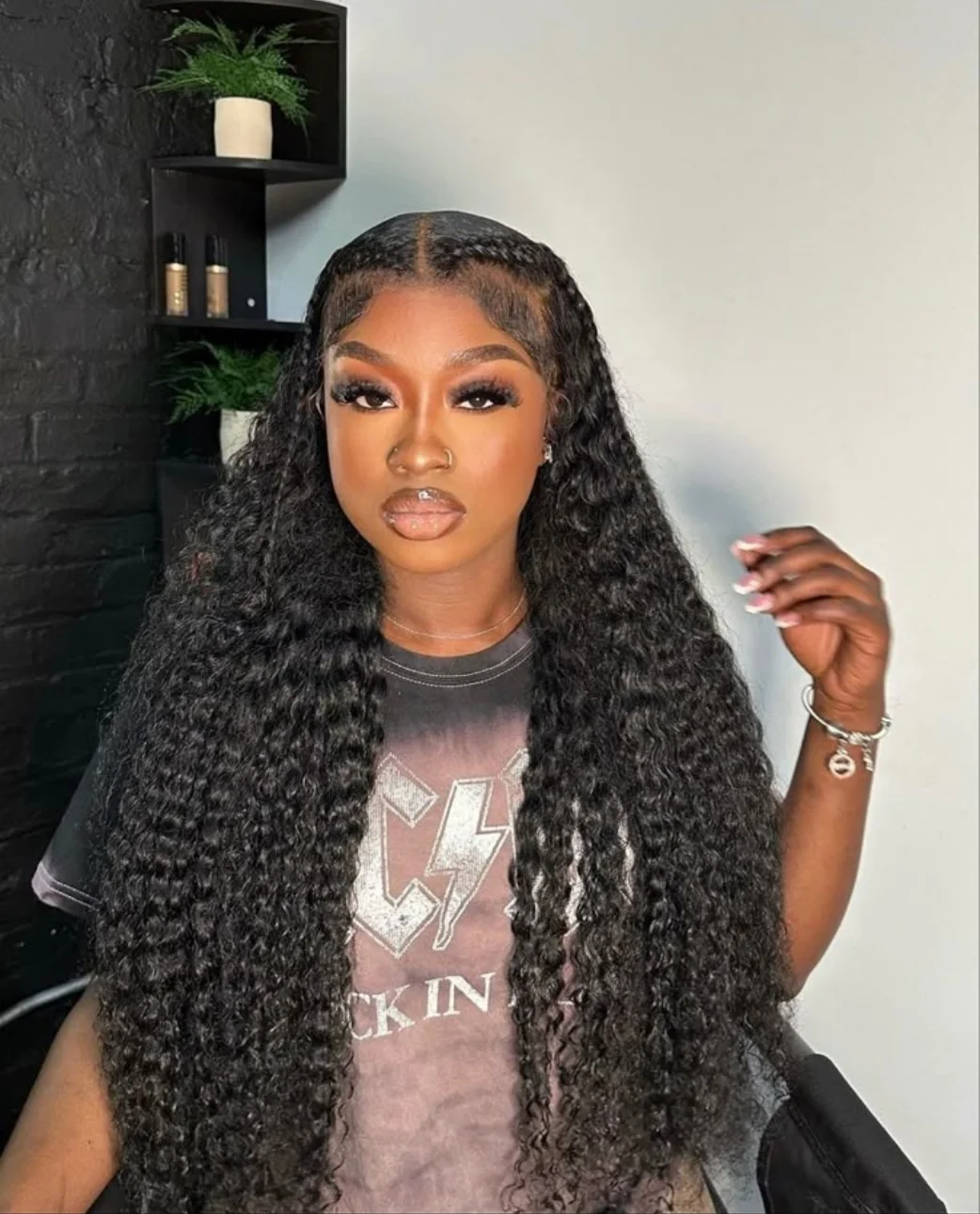 

26 "180 Плотность Бесклеевой Мягкий Длинный Натуральный Черный Кудрявый Парик Фронта Шнурка Для Женщин Детские Волосы Термостойкие Предварительно Сорванные Ежедневно