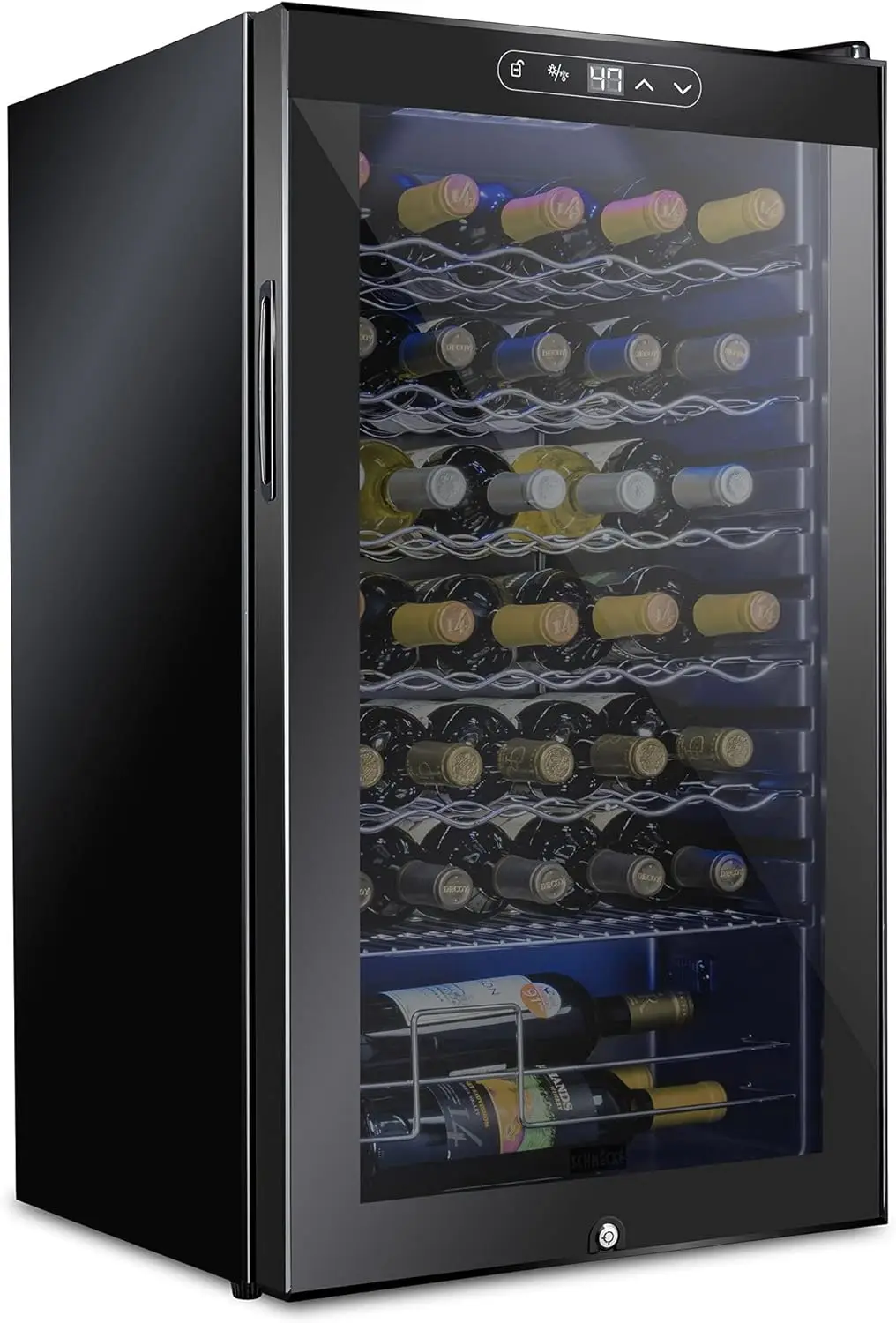 SCHMECKE-Grande Autoportante Wine Cellar Cooler, Wine Geladeira com Lock, 34 Compressor Garrafa, 41f-64f