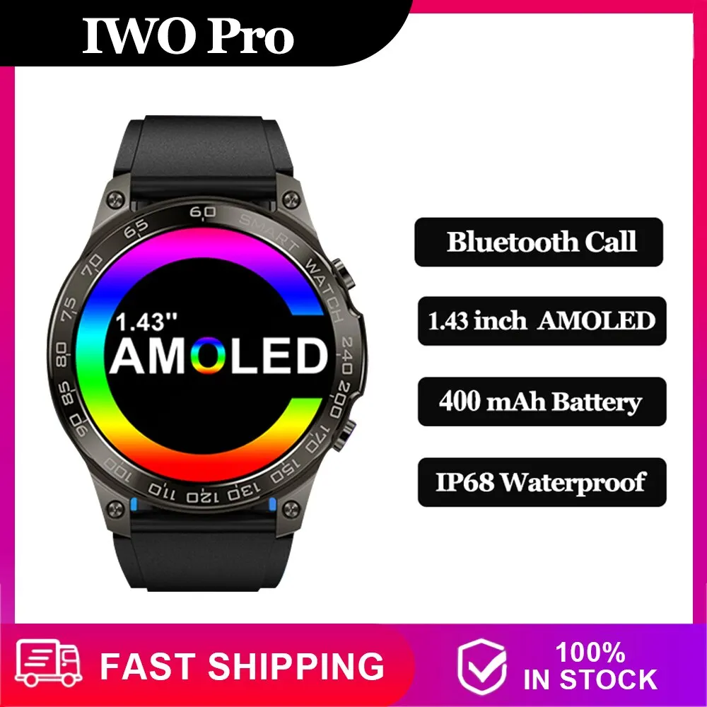 IWO Pro DM50 Smart Watch Sport IP68 Waterdicht AMOLED HD Full Touch Screen Heren Bluetooth Call 400mAh Batterij Smartwatch