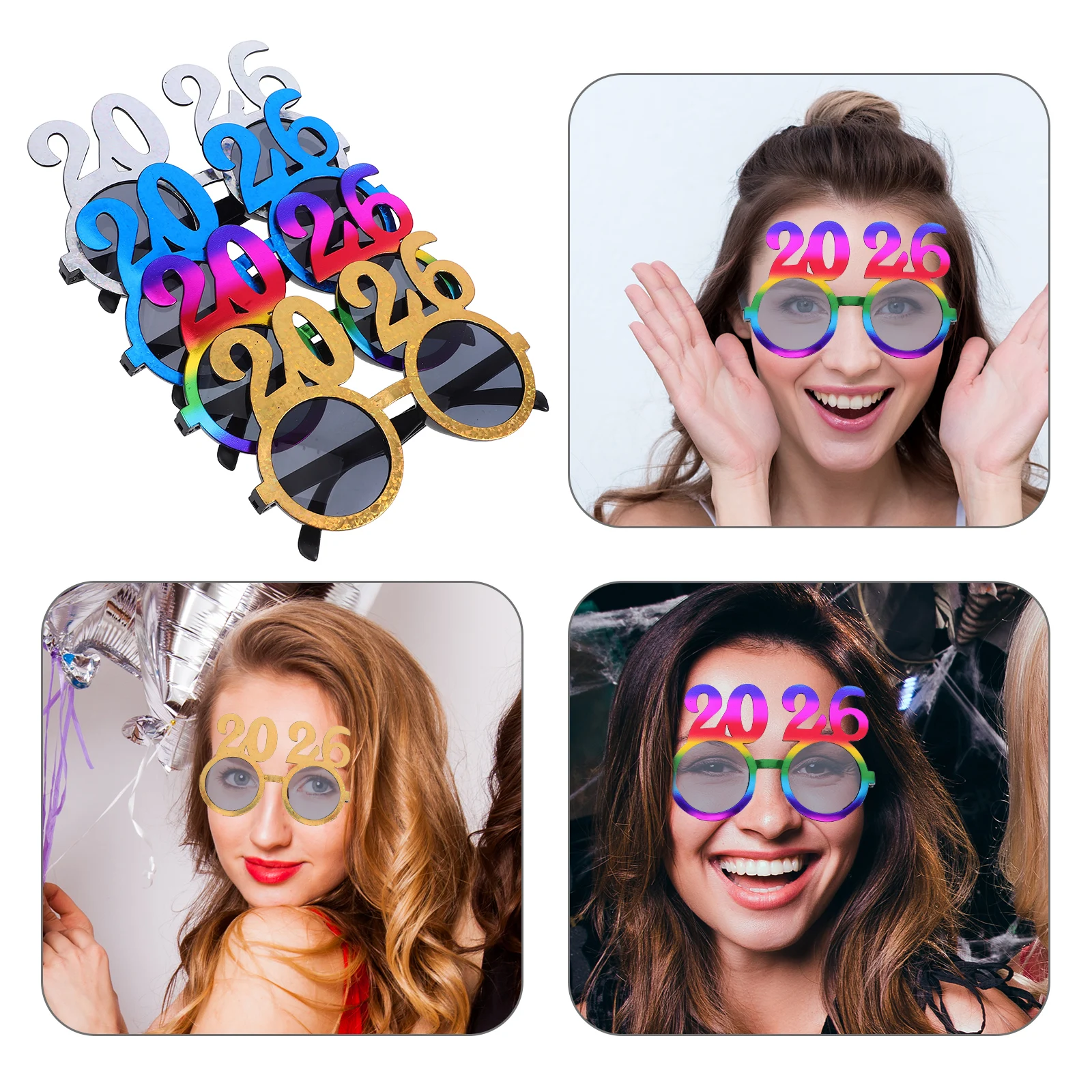 

4 Pcs 2026 Glasses New Year Party Eyeglasses Photo Decorate Years Eve Happy Props Year's