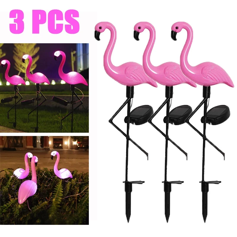 1/3Pcs Solar LED Light Flamingo Lawn Light Garden Light Outdoor Waterproof Pink Flamingo Lights Landscape Lighting Garden Decor