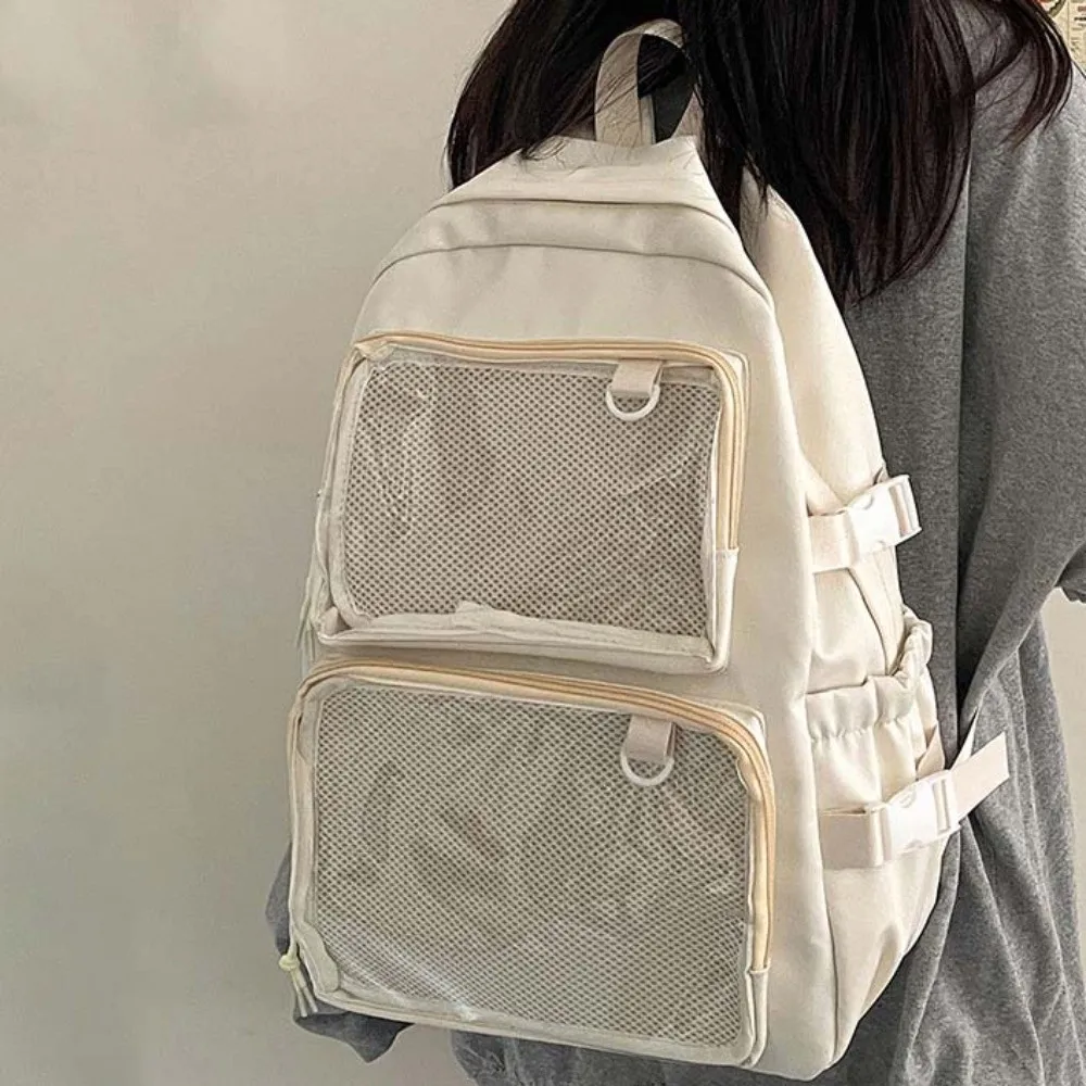 Einfarbiger Nylon-Ita-Rucksack, staubdicht, transparent, Schultasche für Schüler, strapazierfähig, kratzfest, großer Tagesrucksack. – Detail 9