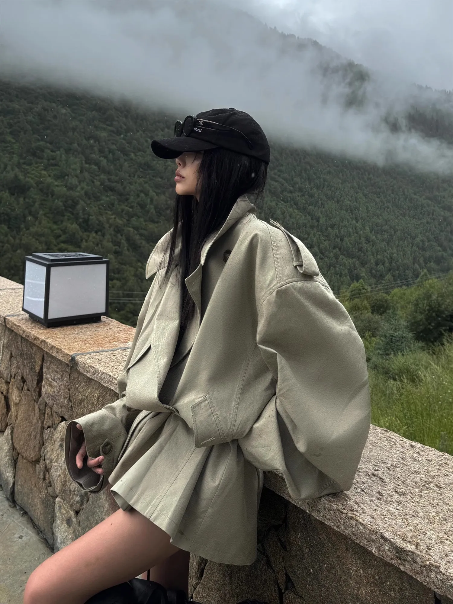 Lautaro Spring Autumn Oversized Trench Coat for Women Double Breasted Loose Casual Flowy Korean Fashion Clothes Overcoat 2025