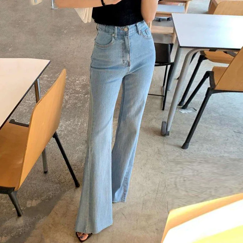 Chic Wide Leg Jeans Women  Summer High Waisted Soft Denim Lady Y2k Pants Lady Light Blue Elegant Jean Mom Pantalones