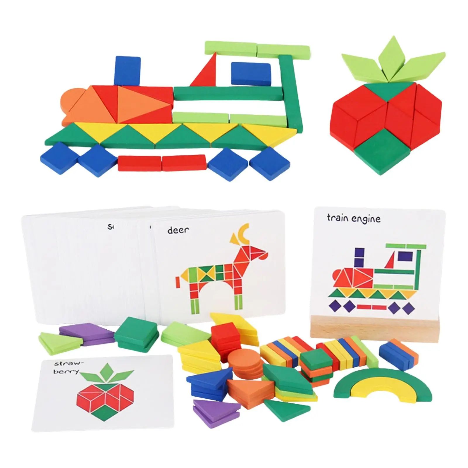 Madeira Puzzle Pattern Blocks para Crianças, Lógico IQ Games, Pré-escolar colorido Brain Teaser, Jogos de Viagem, idades 4-8, Crianças