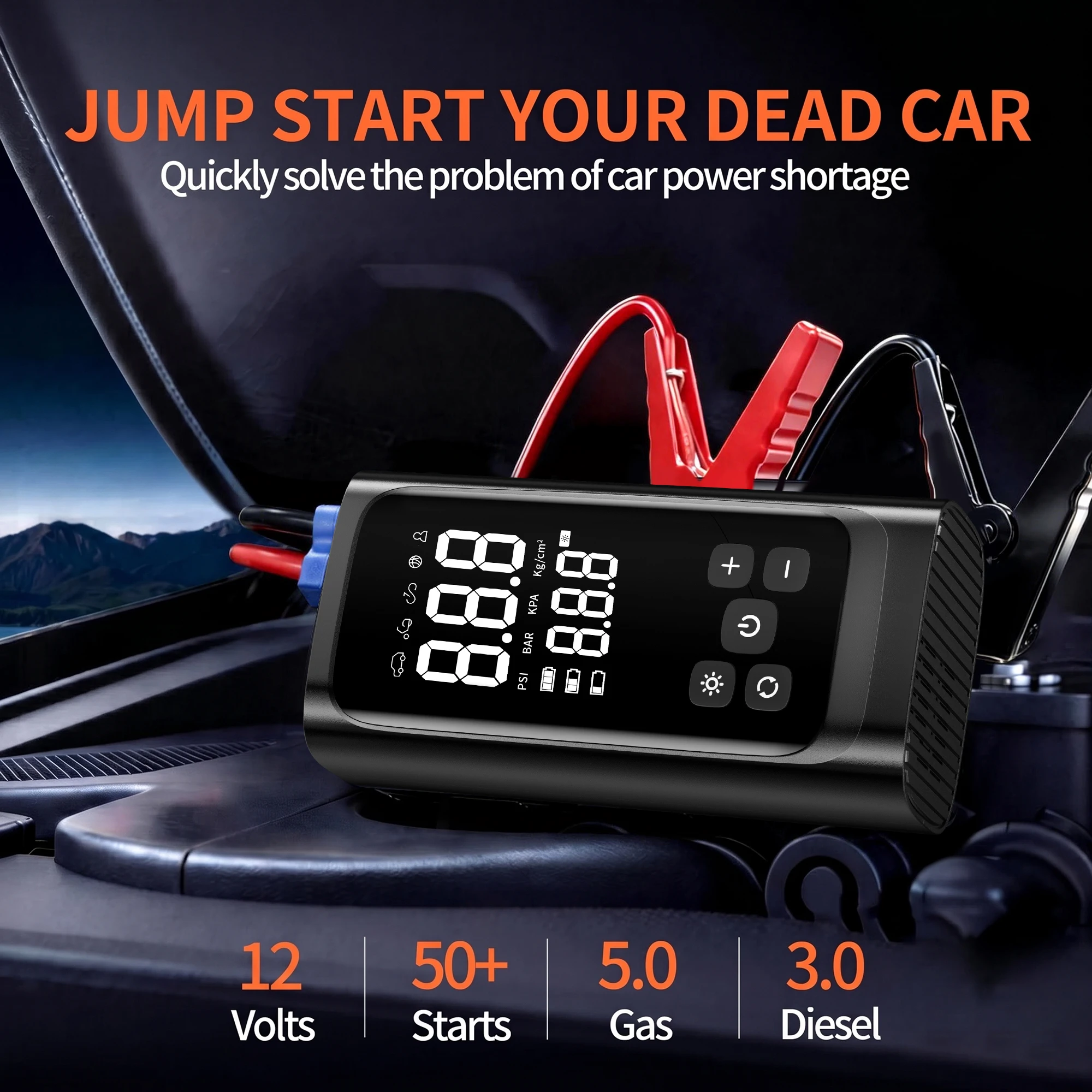 Portable Tire Inflator 150PSI with Emergency Start Assist, Cordless Air Compressor, Digital Gauge & Auto Shut-Off for Cars
