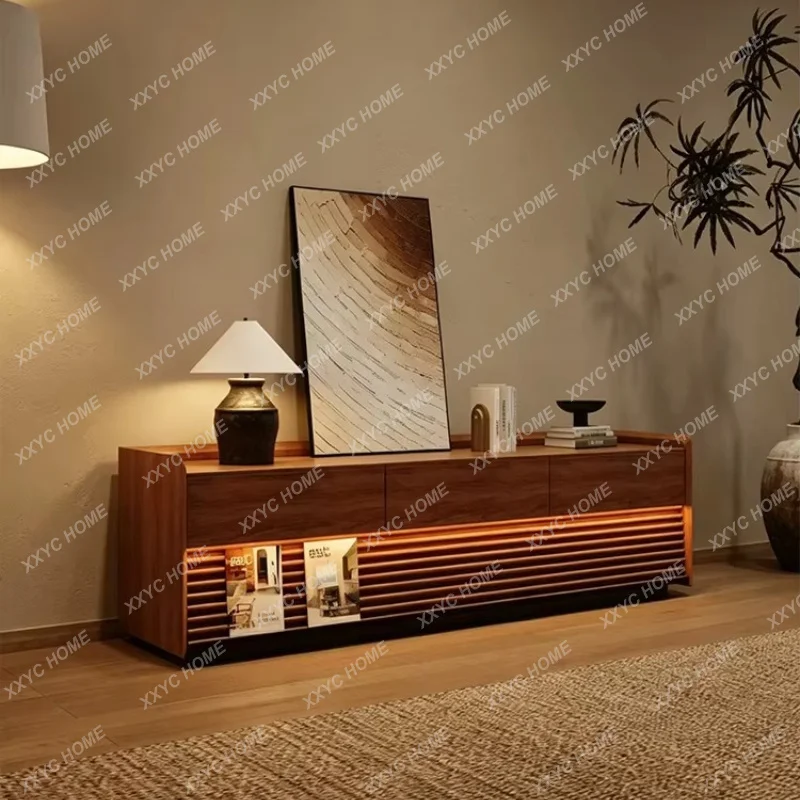 XXRetro medieval TV cabinet with lamp  all solid wood living room home floor audio-visual cabinet