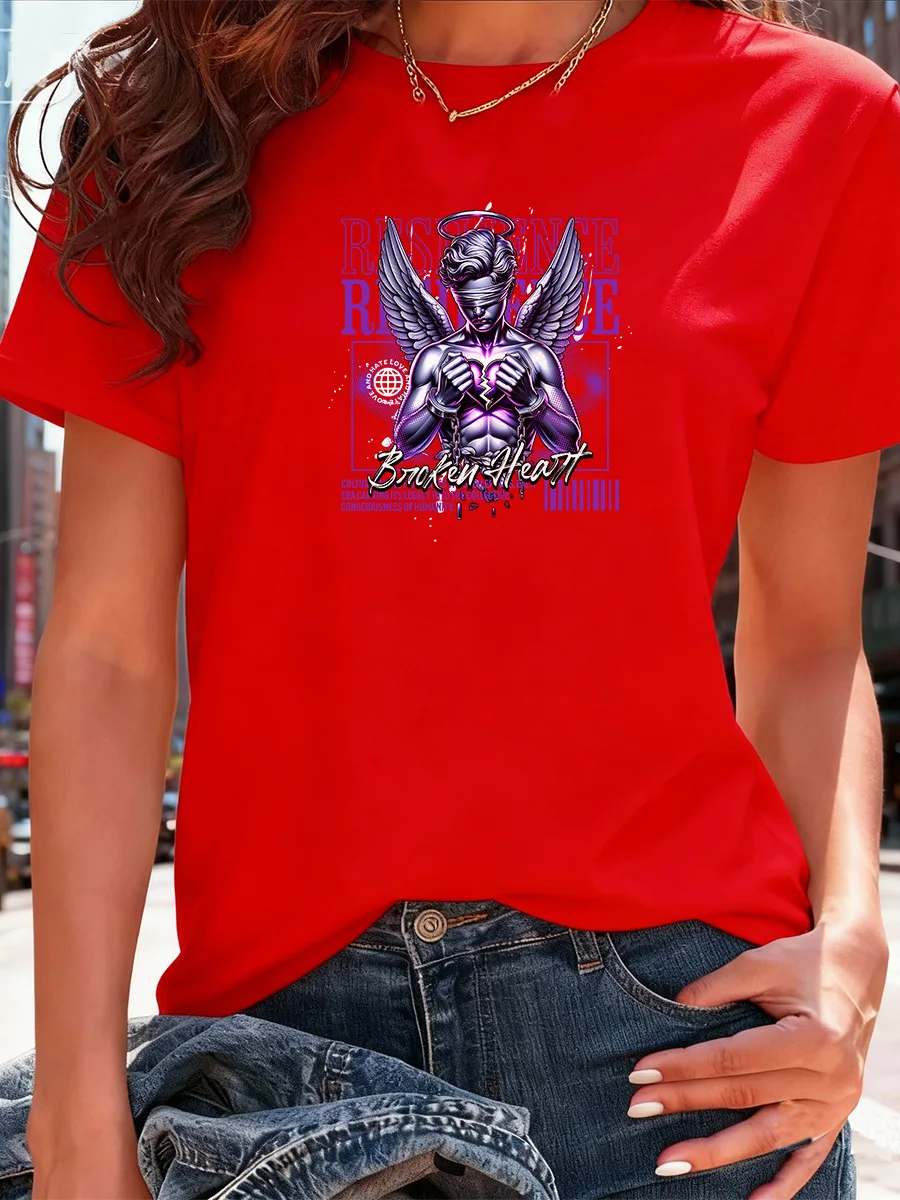 تي شيرت أسود قصير الأكمام مع طباعة جرافيك "القلب المكسور" - قميص كاجوال عصري على طراز ملابس الشارع #4