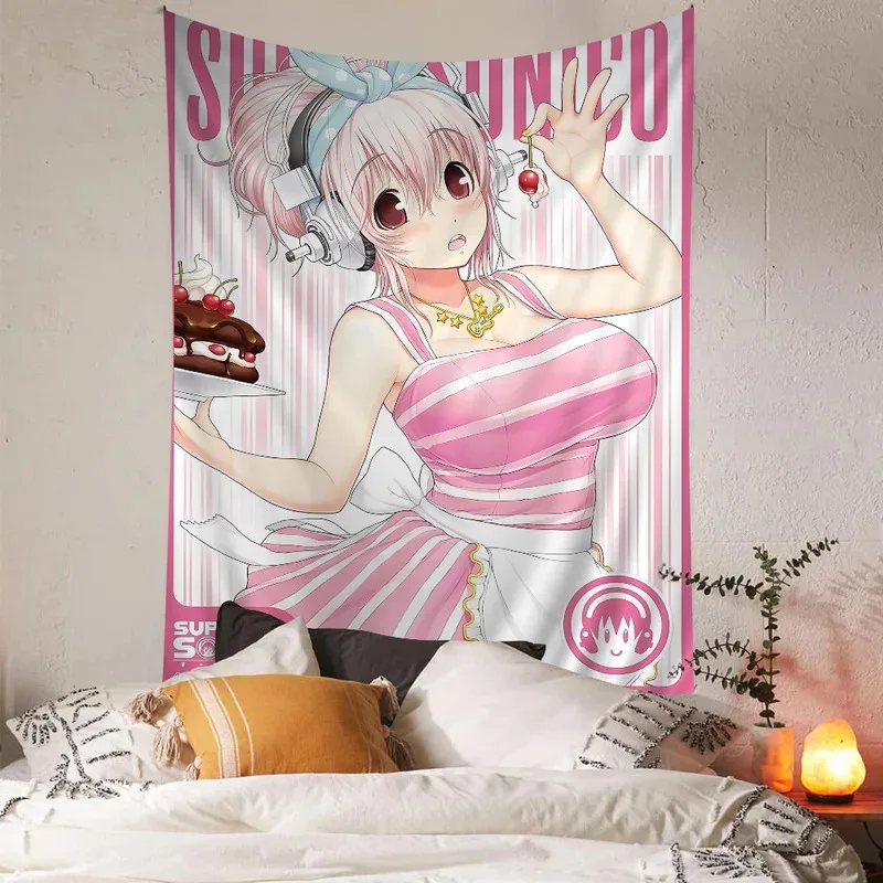 Tapiz de Anime VIKAMA Super Sonico, Decoración de Pared con Diseño de Chica Manga Japonesa Kawaii, para Sala de Juegos, Dormitorio o Residencia Estudiantil