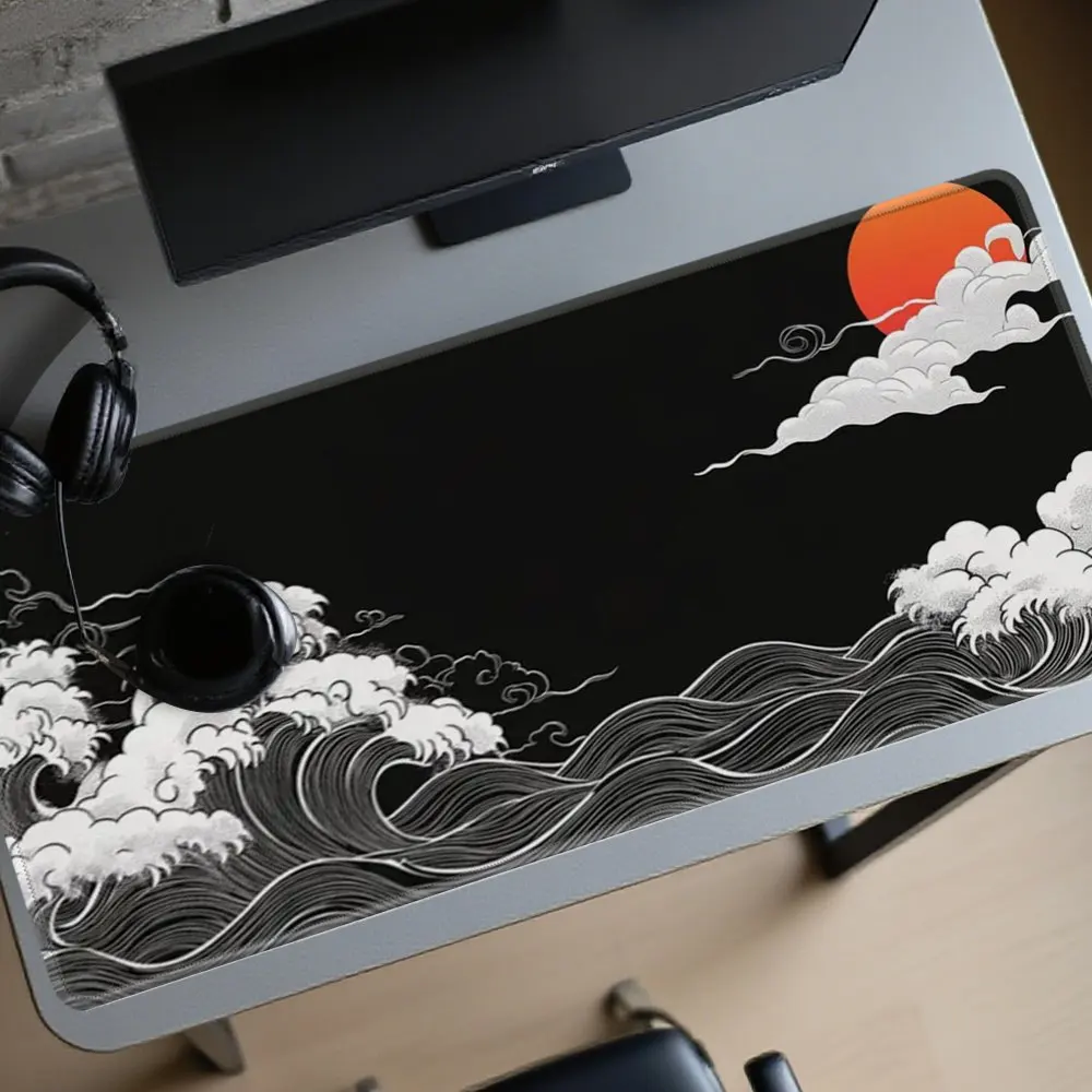 

Ocean Wave Red Sun Pattern Mouse Pad Gaming Desk Mat Non Slip Rubber Base Large Mouse Pad for PC Laptop Office