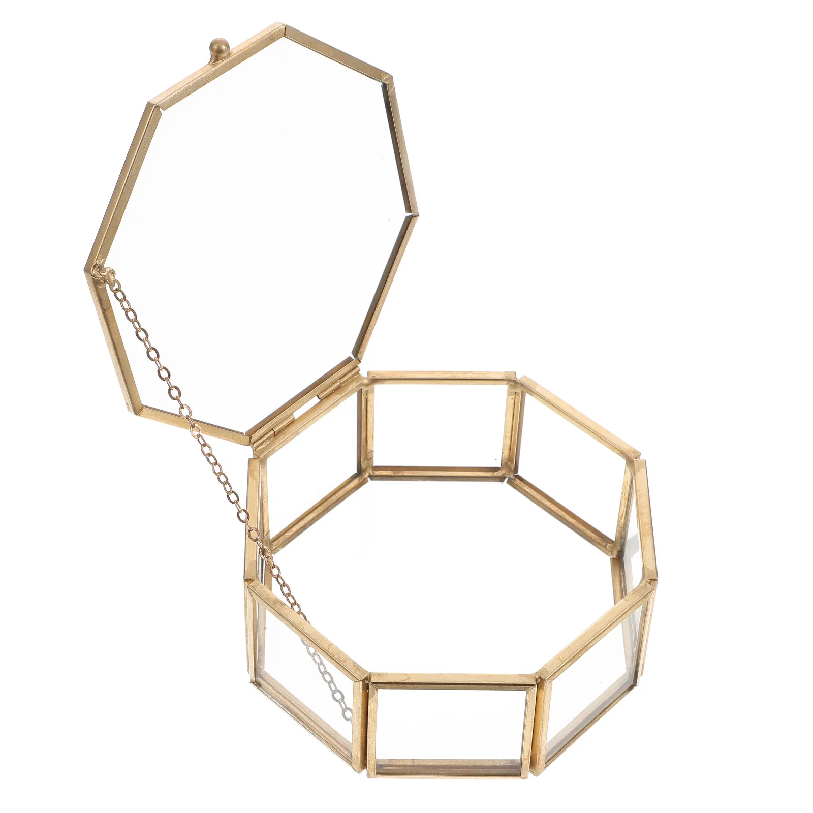 

Compact Geometric Jewelry Box Transparent Glass Top for Desktop Jewelry Storage and Organization Display Case Display Box