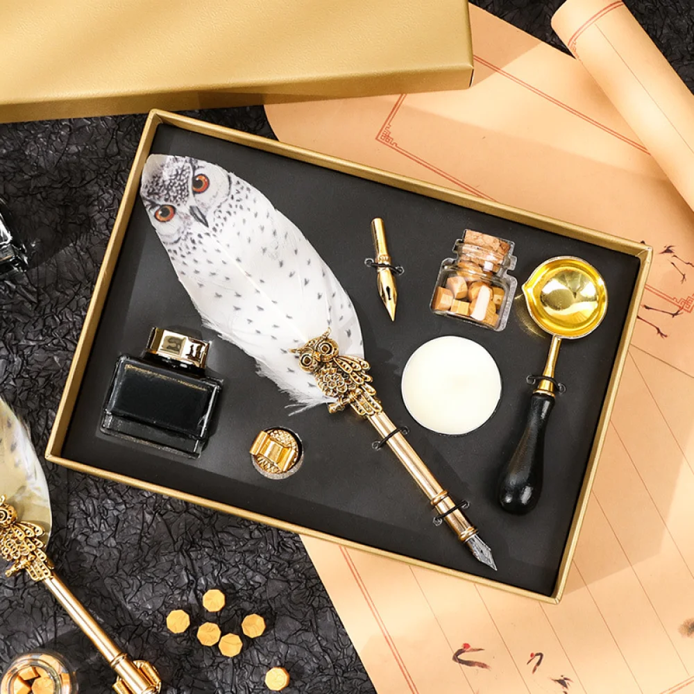 Wax Seal Stamp Set - Calligraphy Feather Pen Gift Set With