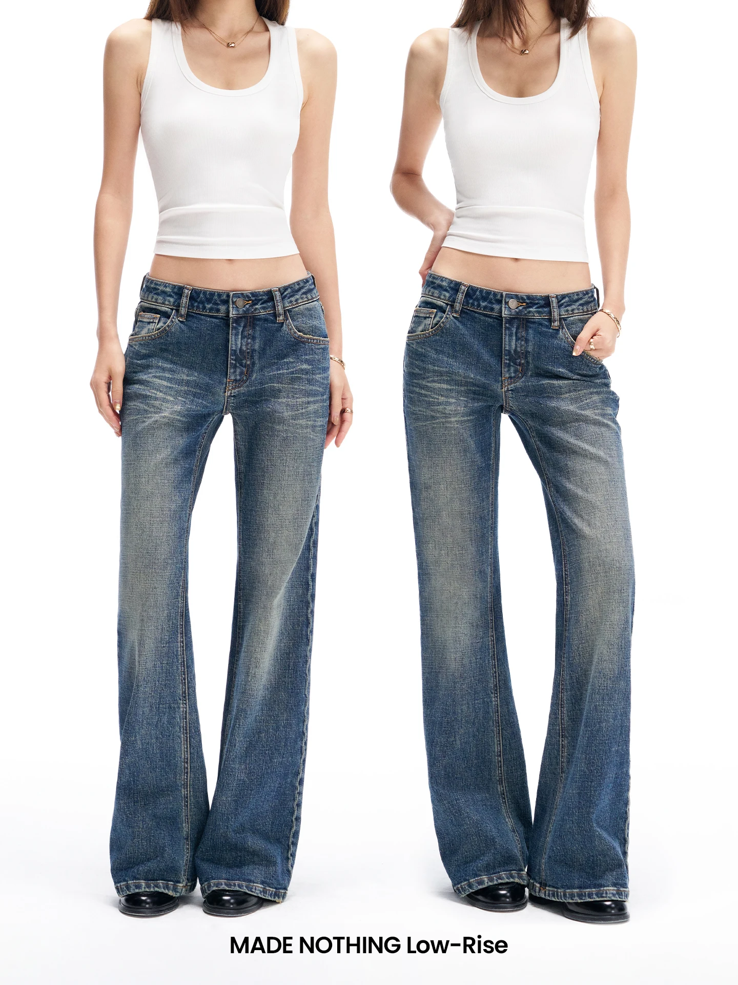 

Low Waist Heavy Stretch Denim Flare Jeans Women's Bla Label LR70 Waed out Micro Flare Jeans Casual Straight Leg Trousers