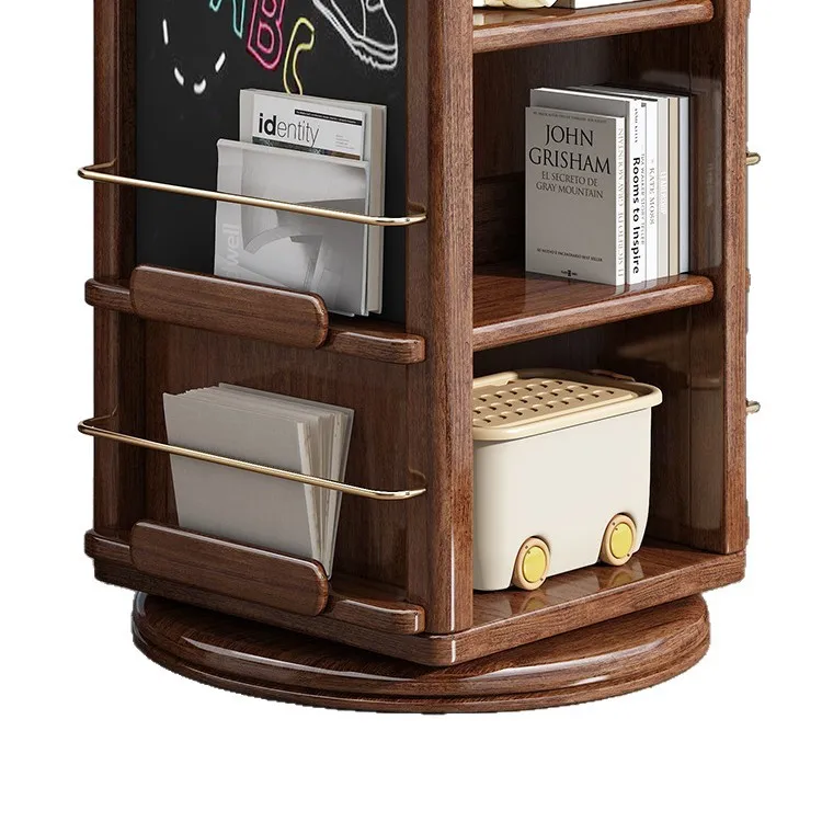 Simple and modern solid wood rotating bookshelf 360 degree walnut bookcase large capacity children's reading area picture