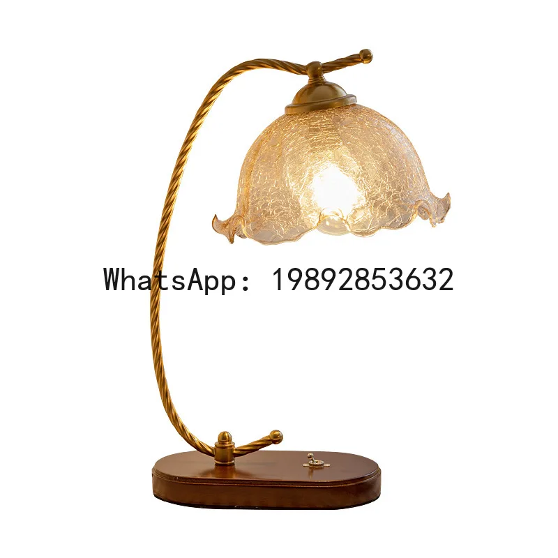 P4-3  French retro bedroom table lamp study glass decorative table long lamp bedside table lamp