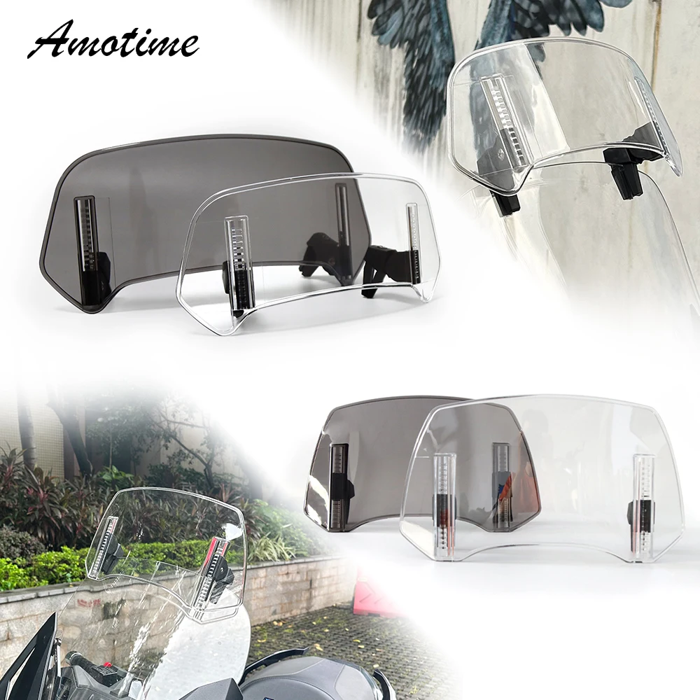 Universal Motorcycle Windshield Extension Adjustable Spoiler Clamp-On Windscreen Deflector Suitable For All Motorcycle Models