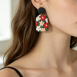 Vintage Handmade Flowers Dangle Earrings Set Multi Colors Cream Pale Polymer Clay Delicate Fashion Accessories Jewelry Gift