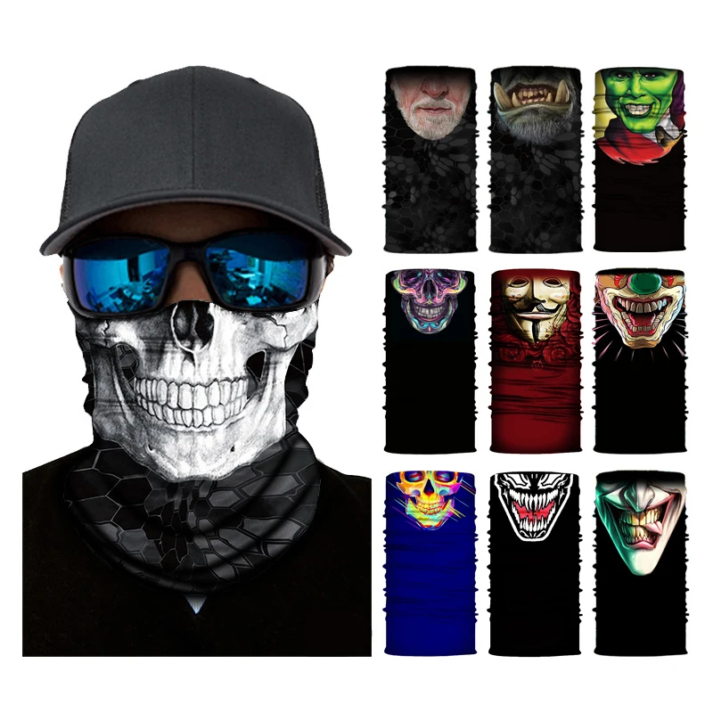3D Totenkopf Balaclava Nahtlose Motorrad Hals- und Gesichtsmaske Schal Fahrrad Jagd Outdoor Anti-UV Bandana Stirnband