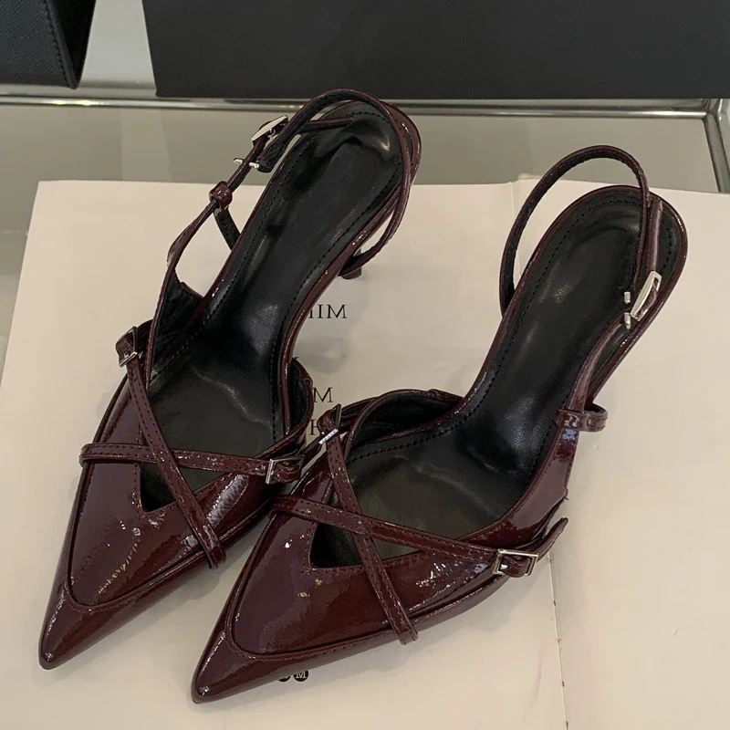 

Brand Women's Shoes Street Style Sexy Buckle Strap Women Pumps Elegant Pointed Toe Thin High Heels Banquet Party Slingback Shoes