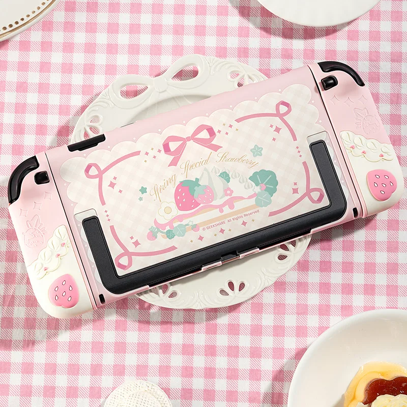 

Strawberry Hard Back Case for Nintendo Switch 2 – Kawaii Panda Protective Cover for Switch 2 with 1Pair Customized Thumb Grips