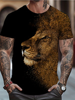 Men's T-Shirts Plus Size Colorful Lion Printed Shirt Casual Fashion Short Sleeve Round Neck Street Mens Fashion Outdoor Tshirts