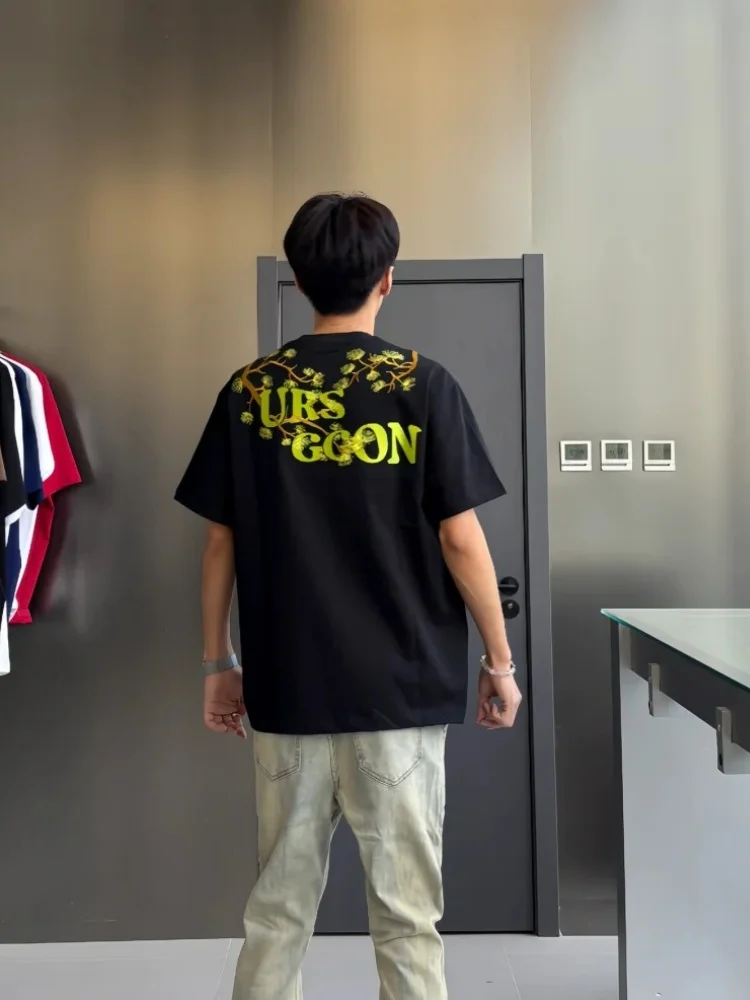 

American High Street Pure Cotton ort Sve Men's Summer Cleanfit Trendy Brand Heavyweight oulder T-irt Embroidery