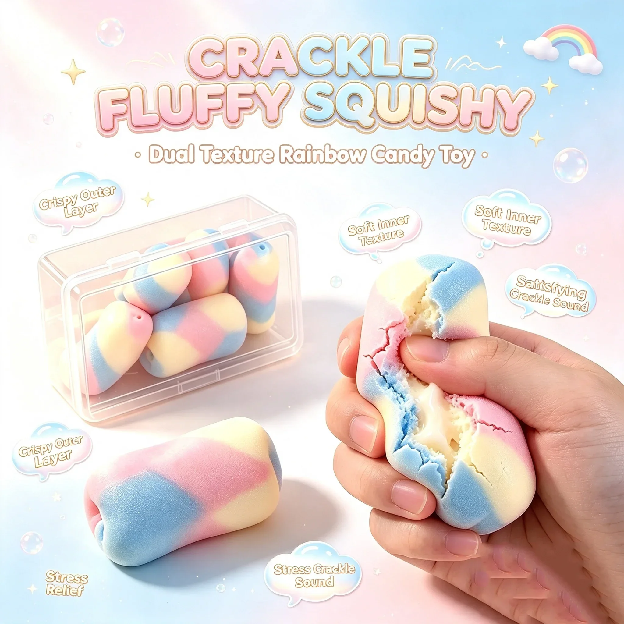 Crispy Squeeze Toys Rainbow Candy Handmade Ball Blind Box Fidget Toy Stress Relief Squishy Slow Rebound For Teens Adult Gifts