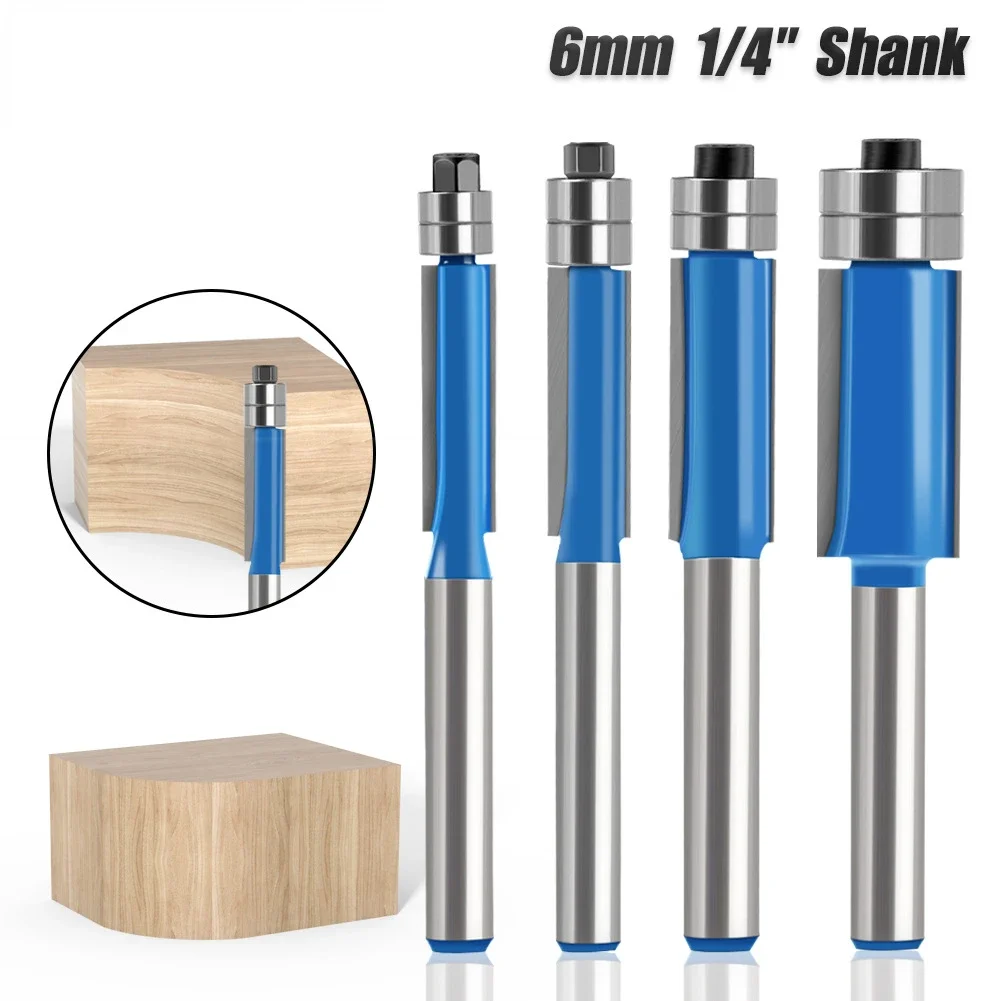 Diame 1/4′′ 5/16′′ 3/8′′1/2′′ Router Bit 6mm1/4′′ Shank Flush Trime Bit With Two Barings Router Bits For Wood Trimming Cutters