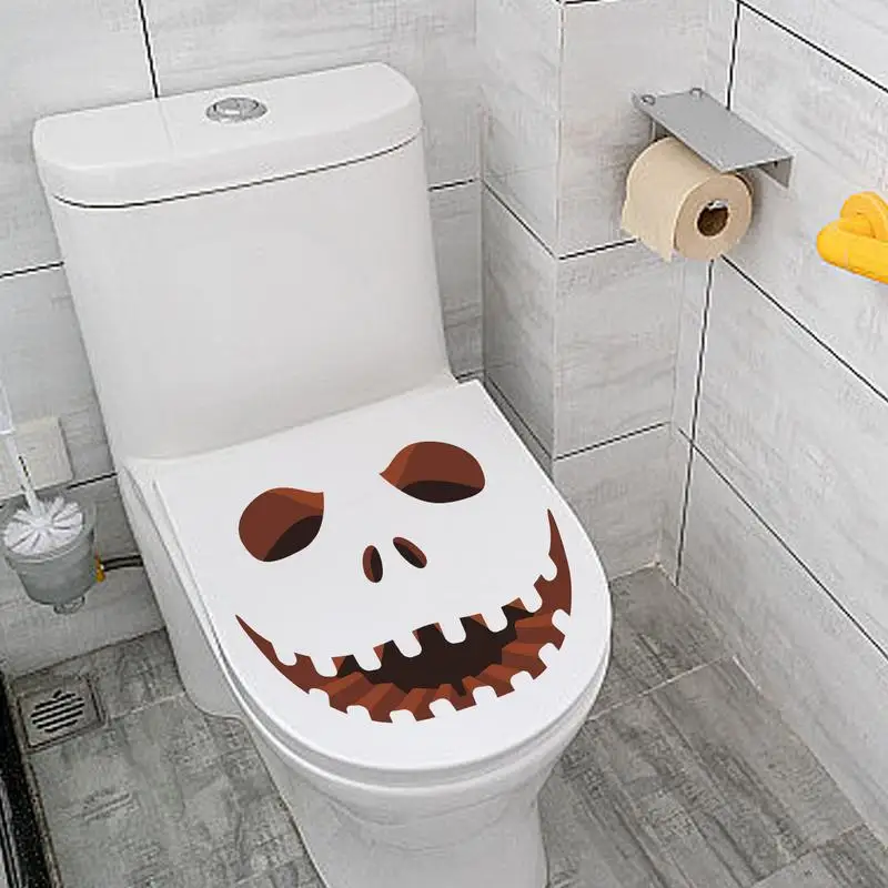 Halloween Toilet Sticker Horror Pumpkins Toilet Lid Stickers Toilet Seat Cling Self-Adhesive Bathroom Decal Removable Toilet Lid