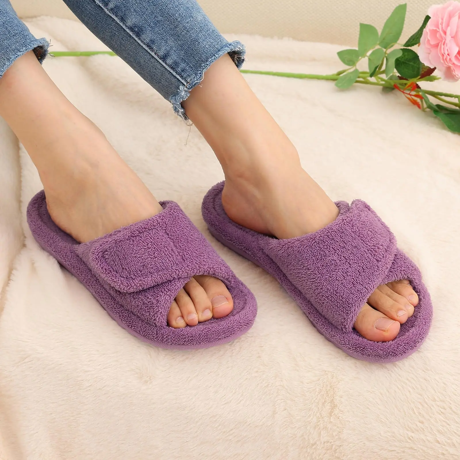 Evshine Women's Orthopedic House Slippers with Arch Support Open Toe Fur  Shoes for Plantar Fasciitis Indoor Fuzzy Bedroom Slides - AliExpress 322