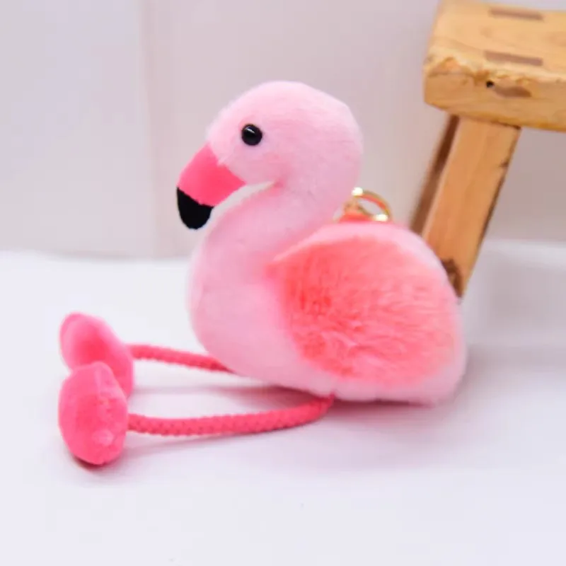 Flamingo Pink Long Leg Bird Pendant Bag Decoration Key Ring Chain Plush Toy Stuffed Doll Zoo Model Cartoon Animal Boy Girl Gift