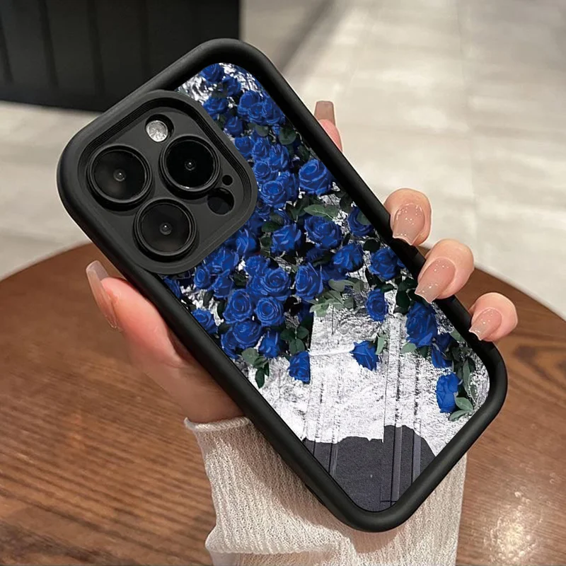 Funda de silicona para teléfono móvil, carcasa a prueba de golpes con diseño de flores y rosas, para iPhone 11, 12, 13, 14, 15 Pro Max, XS, X, XR,