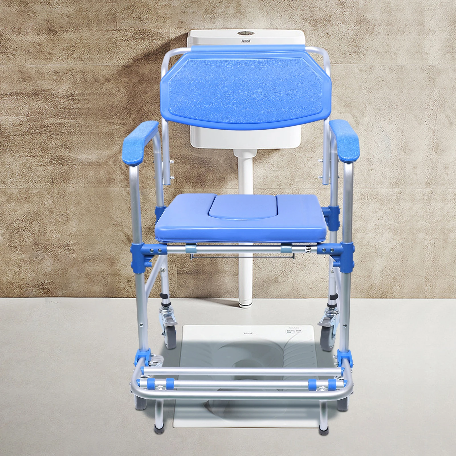 Portable Elderly Shower Chair Stable Anti-Slip Seat Four-Wheel Brakes Waterproof Rustproof Chair Secure Bathing Solution